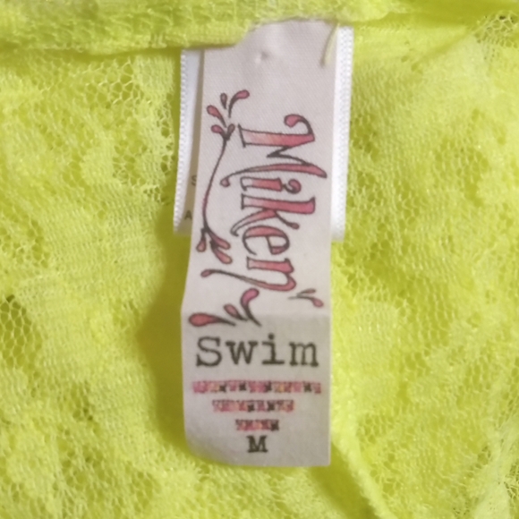 Miken Swim Neon Green All Over Floral Lace Sheer Maxi Dress Cover Up Size Medium - Picture 6 of 7